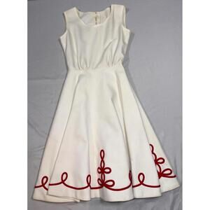 Elegant White Sleeveless Midi Dress with Red Embroidery